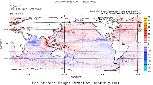 Map of monthly sea surface height deviation, November 16, 1995